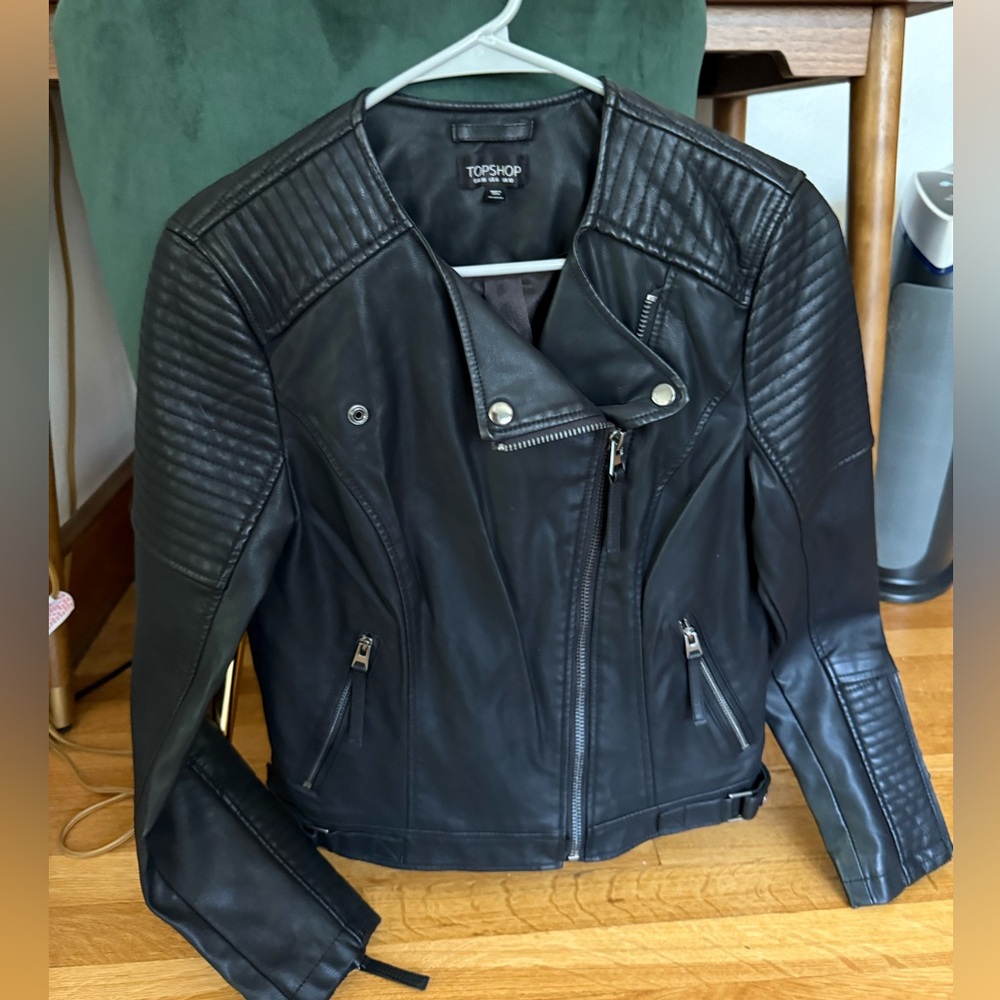 Topshop Black Leather Biker Jacket